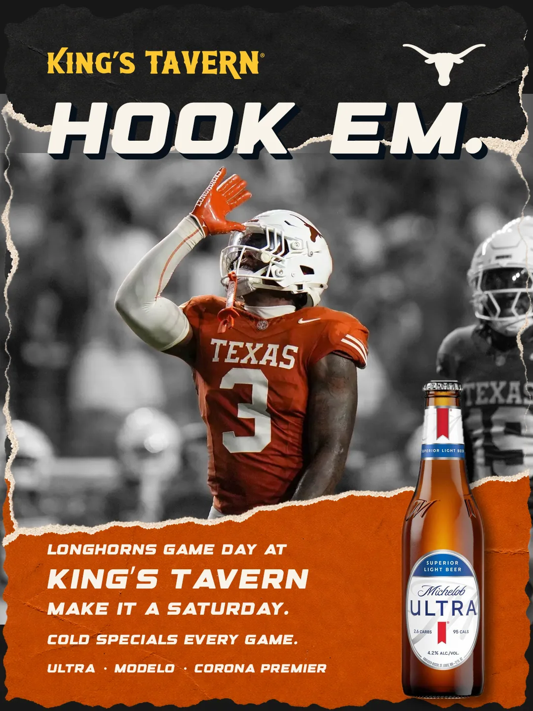 Kings Tavern: “Hook ’em.” for Longhorns game day